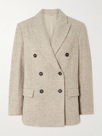 Brunello Cucinelli Blazer Doppiopetto In Tweed Di Misto Lana E Seta - Neutri