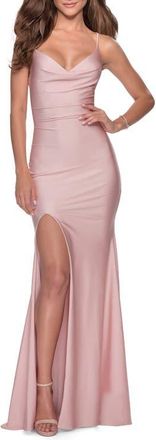 La Femme Form Fitting Jersey Prom Dress with Draped Neckline in Mauve at Nordstrom, Size 10