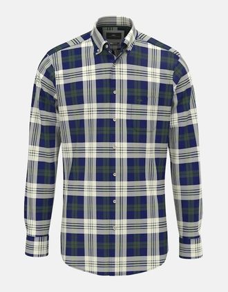 Fynch-Hatton Mens Washed Oxford Check Button Down Shirt Dark Leaf - Green - Size: 44/Regular
