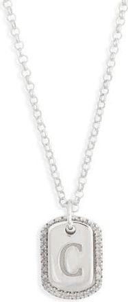Meshmerise Diamond Initial Dog Tag Pendant Necklace in White-C at Nordstrom Rack