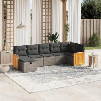vidaXL Vidaxl - Set De Sof&aacute;s De Jard&iacute;n 7 Piezas Con Cojines Rat&aacute;n Pe Gris