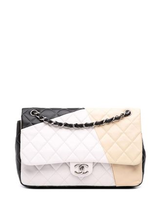 Chanel 2012-2013 Jumbo Classic Tricolor Lambskin Colorblock Double Flap shoulder bag - women - Lambskin - One Size - White