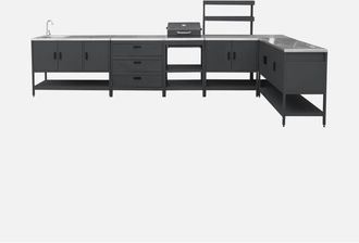 Sweeek Cocina Exterior 6 M&oacute;dulos Acero Inoxidable Con Barbacoa De Carb&oacute;n