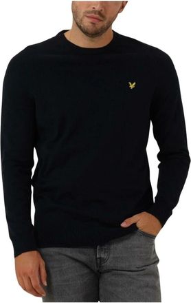 Lyle & Scott Katoenen Merinowollen Trui met Ronde Hals - Heren - Ronde hals truien - Blauw - S - Katoen - Truien & Vesten