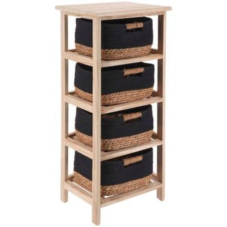 Tendance Tendance - Mobile in paulownia con 4 cesti per piante e cotone - nero naturale