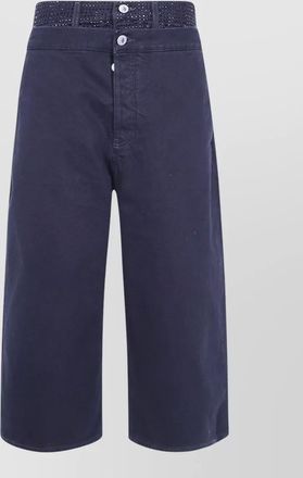 The Attico denim crystal-embellished wide-leg cropped bermuda shorts
