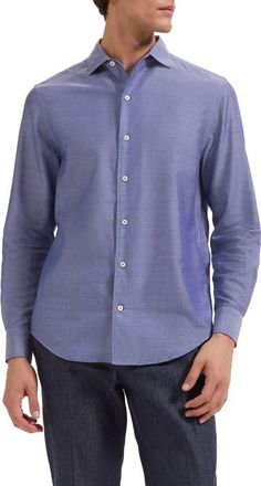 Bugatchi Axel Shaped Fit Cotton Blend Button-Up Shirt in Indigo at Nordstrom, Size Xxx-Large