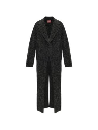 Diesel Long Black Coat with Textured Fabric and Wide Lapel Collar