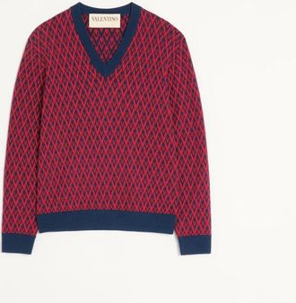 Valentino Wool Jumper With Toute La V Jacquard Pattern