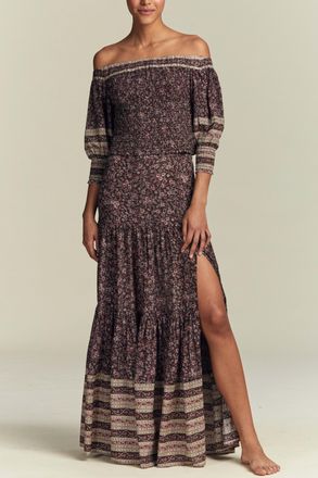 Veronica Beard Rosalinda Off The Shoulder Top In Dark Plum Multi