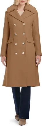 Vince Camuto Double Breasted Wool Blend Coat with Removable Faux Fur Collar in Camel at Nordstrom Rack, Size X-Large
