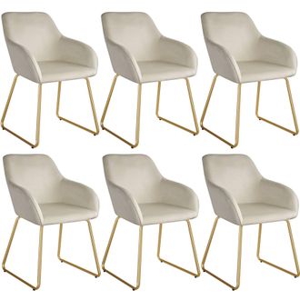 TecTake Dining Chair Jeane Set Of 6 - Velvet Look Cream/Gold in Cream | Size: 6 Pack