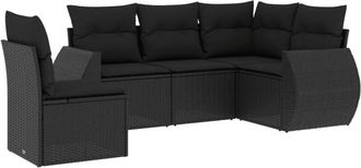 vidaXL Vidaxl - Set De Muebles De Jard&iacute;n 5 Pzas Y Cojines Rat&aacute;n Sint&eacute;tico Negro