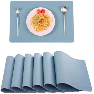 OEM Manteles Individuales De Cuero (gris Azulado), Juego De 6 Manteles Individuales Rectangulares Lavables E Impermeables, Resistentes Al Calor, 45 &times; 30 C