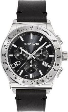 Ferragamo 1927 Chronograph Leather Strap Watch, 42mm in Stainless Steel at Nordstrom Rack