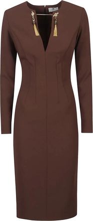 Elisabetta Franchi Lichtgewicht Cr&ecirc;pe Jurk met Juwelenketting - Dames - Casual kleedjes - Bruin - S - Polyester - Kleedjes