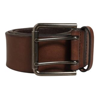 Dolce & Gabbana Accessoires, Heren, Bruin, ONE Size, Leer, Leren Riem met Dubbele Gesp