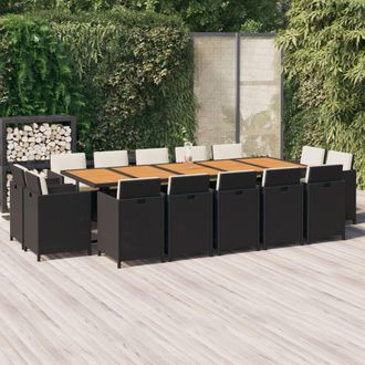 vidaXL Set Comedor Jard&iacute;n 15 Pzas Y Cojines Rat&aacute;n Sint&eacute;tico Negro Vidaxl