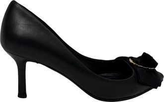 Ferragamo Pre-owned Womens Talla Bow Pointed-Toe Pumps in Black Leather - Size UK 5