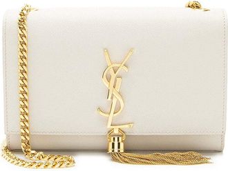 Saint Laurent White Leather Grain de Poudre Monogram Kate Tassel Small Shoulder Bag (Authentic Pre-Loved)