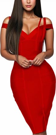 HyBrid & Company Womens Elegance V Neck Stretch Chic Bandage Dress, Drbd132-red, XL
