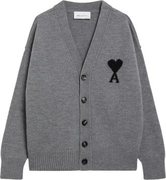 Ami Quota V-neck Cardigan - Heren - Vesten - Grijs - XL - Wol - Truien & Vesten