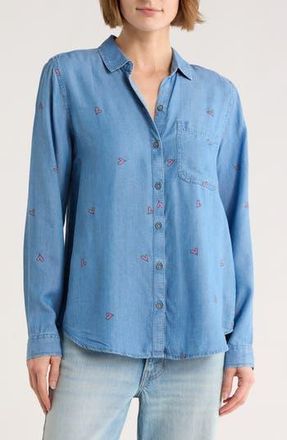 Beach Lunch Lounge Cassie Chambray Button-Up Shirt in Floating Hearts at Nordstrom Rack, Size X-Small