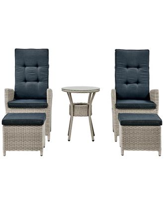 Alaterre Haven All-Weather Wicker Set Of Two Outdoor Recliners With Ottomans And Round Glass Top Accent Table