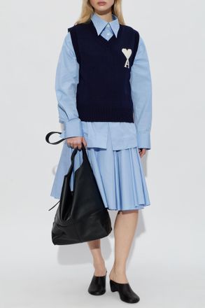 Ami Pleated Skirt, Womens, Light Blue