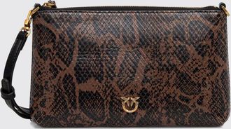 Pinko Horizontal Flat Python-Print Leather Clutch with Love Birds Logo