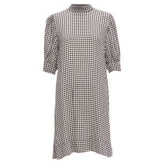 Ganni Ganni Checkerboard Print High Neck Half Sleeve Knee Dress