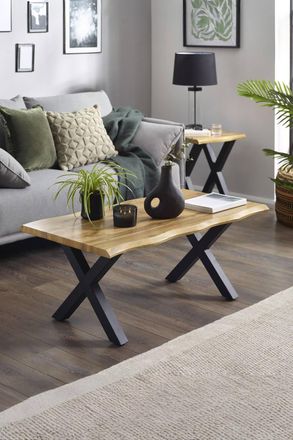 Julian Bowen Harvey Live Edge Rectangular Coffee Table with Cross Legs in Light Oak