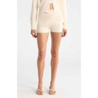 ASTR the Label Scalloped Edge Knit Shorts in Cream at Nordstrom, Size X-Large