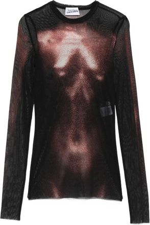 Jean Paul Gaultier Mesh Crew Neck Top With Long Sleeves Printed Body