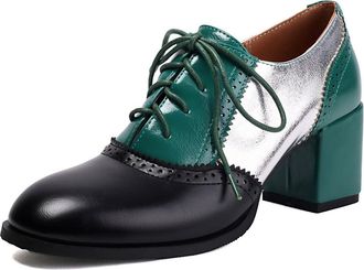 Generic Womens High Heeled Wingtips Oxford Shoes Lace-Up Vintage Brogues Chunky Block Heel Work Shoes,Black,2.5 UK