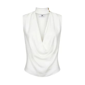 Elisabetta Franchi Sleeveless Tops, female, White, Size: L Top in viscose georgette fabric