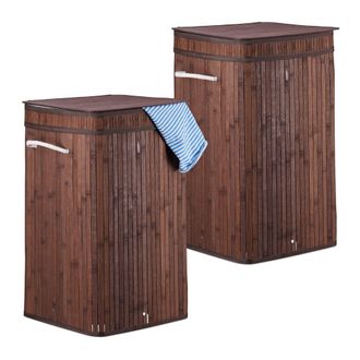 Relaxdays 2 Cestos Ropa Sucia Con Tapa, Cubo Colada, Cuadrado, Canasta, Bamb&uacute;, 70 L, 63 X 36 X 36 Cm, Marr&oacute;n
