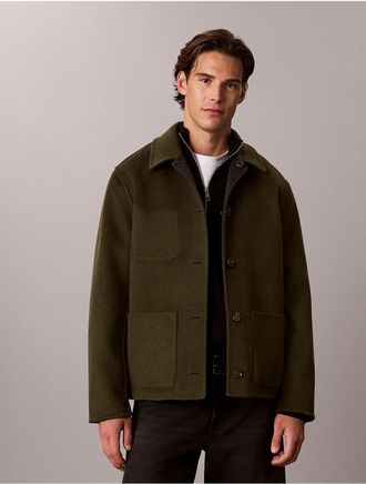 Calvin Klein Mens Double-Faced Wool Blend Reversible Chore Jacket - Green - XL