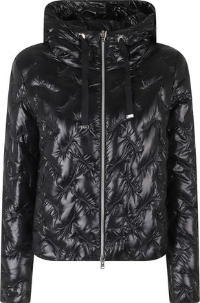 Herno Black High Neck Drawstring Double-Slider Zip Polyamide Down Jacket