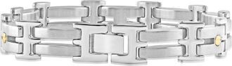 Pompeii3 Mens Polished Steel Dark Gold Two Tone Flexible 7.5mm Link 8 Bracelet