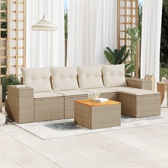vidaXL Vidaxl - Juego De Sof&aacute;s Jard&iacute;n Con Cojines 6 Pzas Rat&aacute;n Sint&eacute;tico Beige