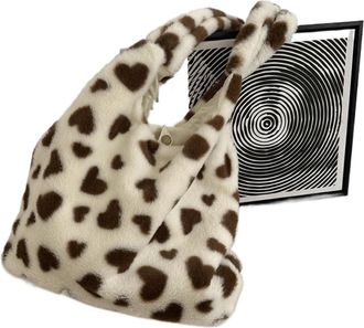 Generic Womens Plush Bags Plush Heart Shaped Shoulder Bag Large Capacity Tote Soft Vintage Style Canvas Lining Underarm For Autumn And Winter(WHITE)