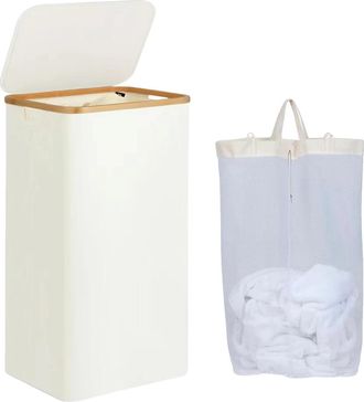 OEM Cesta De Ropa Sucia, Bolsa Interior Extra&iacute;ble, Dise&ntilde;o Que Ahorra Espacio, Color Beige, 100 Litros