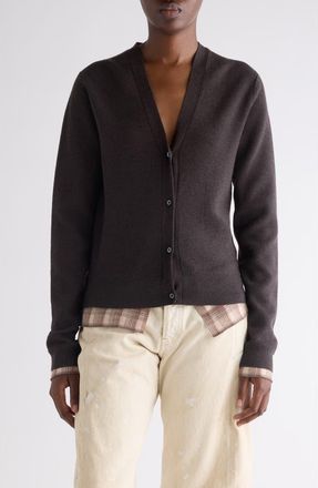 Acne Studios Prelayered Wool Cardigan in Dark Brown at Nordstrom, Size Xx-Small