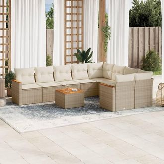 vidaXL Juego De Sof&aacute;s Jard&iacute;n Con Cojines Beige 10 Pzas Rat&aacute;n Sint&eacute;tico Vidaxl