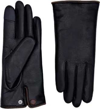 Agnelle Agatha Leather Gloves with Wrist Snap in Tnoir/whisky at Nordstrom, Size Medium