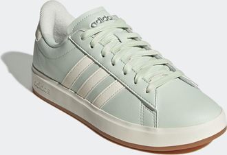 adidas Sneaker ADIDAS SPORTSWEAR GRAND COURT 2.0, Damen, Gr. 38,5, weiss (linen gr&uuml;n, sanftes wei&szlig;, silber metallic), Synthetik, Textil, Schuhe Sneaker, Desi