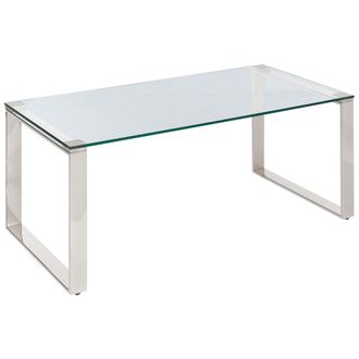Beliani Mesa De Centro De Vidrio Templado Transparente Plateado 100 X 50 Cm Acero Tilon