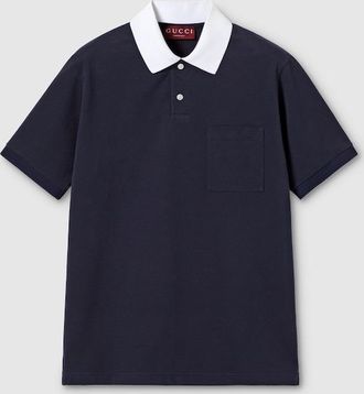 Gucci Stretch Cotton Piquet Polo Shirt, Size XXXL, Blue, Ready-to-wear