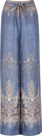 Zimmermann Intricate Silk Wide-Leg Trousers with Drawstring Waist